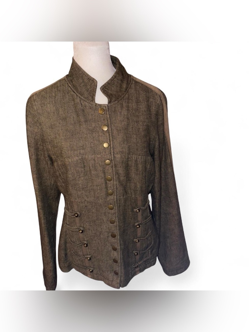 Danang Military Cadet Officer Brown Tweed Herringbone 2000s Tieback Jacket.
